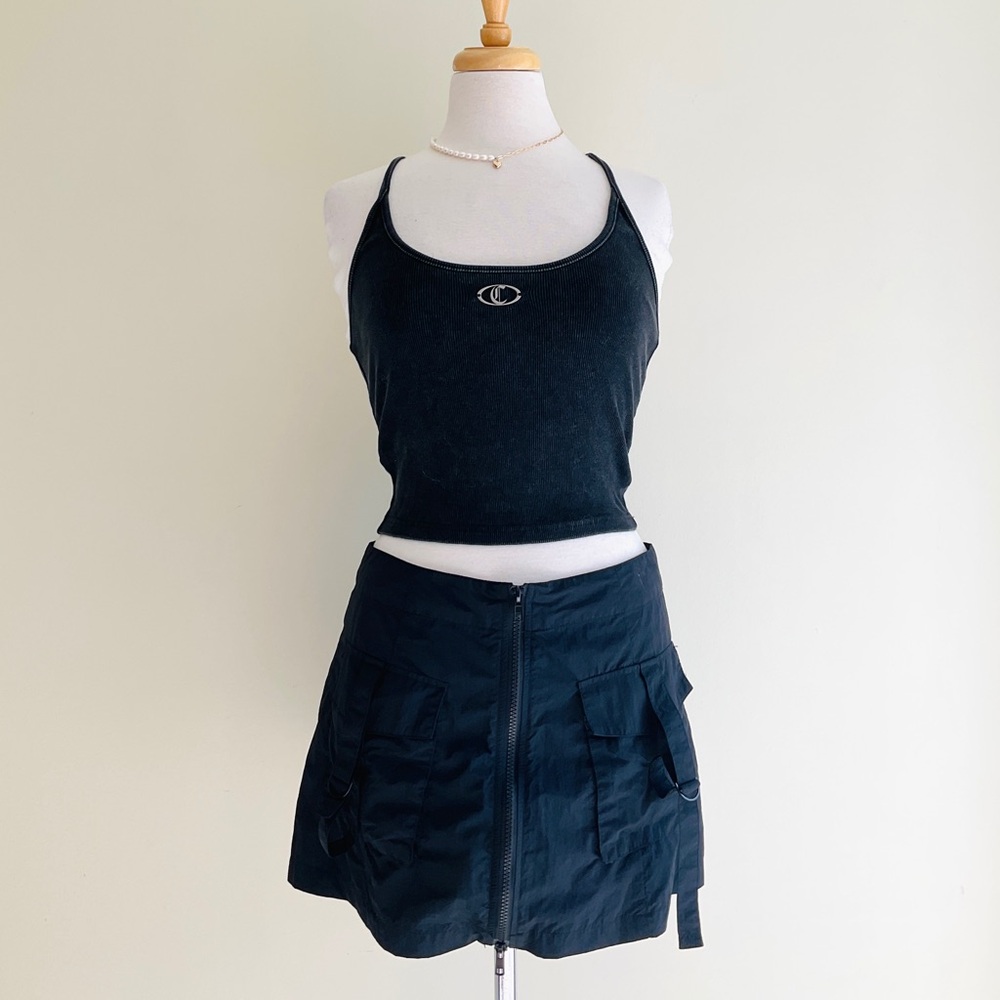 OAK + FORT Black Cropped Tank with Cargo Mini Skirt